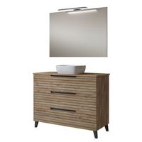 kibath mueble de bano con lavabo espejo y aplique led ken 100x45 cm sobre encimera acabado desierto mate 3 cajones con patas