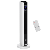 homcom calefactor ceramico de torre 10002000w con mando pantalla led 3 modos de viento termostato temporizador 21x21x73cm blanco   aosom espana
