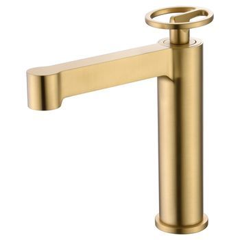 Mezclador Monomando Lavabo En Latón Con Acabado Oro Cepillado Y Cartucho Cerámico