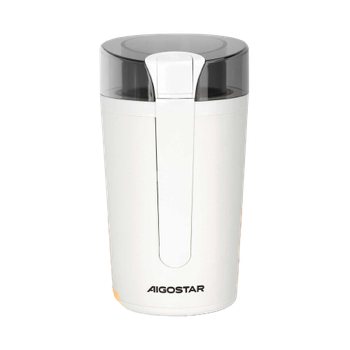 Aigostar Blanche - Molinillo de Café Eléctrico, con Cuchilla de Acero Inoxidable, Semillas Especias Frutos Secos Molinos de Cuchillas de 200W Potencia, Capacidad 60gr con Cepillo para Limpieza, Blanco