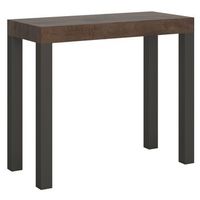 consola extensible evy de madera oscura con patas de metal antracita 14 plazas de 40 a 300 cm-soporte 2 pies