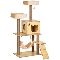 pawhut torre rascadora para gatos 130 cm altura con postes de yute camas hamaca espacios para jugar y descansar natural   aosom espana