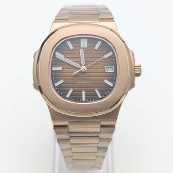 Reloj mecánico automático para hombre con movimiento cuadrado NH35 de 40MM de oro rosa de lujo, correa de acero inoxidable con fecha de cristal de zafiro