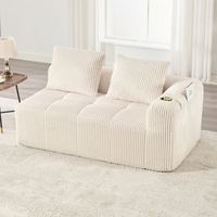 sofa de dos plazas en pana beige se entrega montado con bolsillo lateral y portavasos beige