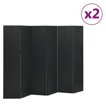 Biombos Divisores De 6 Paneles 2 Uds Negro Acero 240x180 Cm Vidaxl