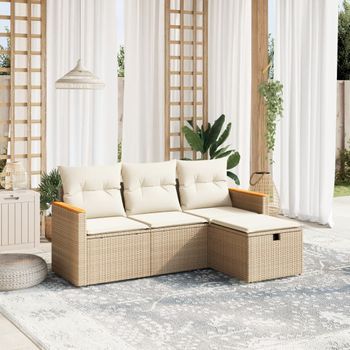 Conjunto De Sofás Jardín Con Cojines 4 Uds | Mueble Jardin Mesa Y Sillas Ratán Sintético Beige Cfw139879