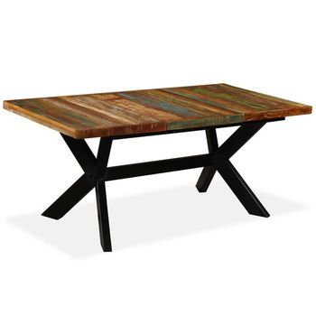 Mesa De Comedor Madera Maciza Reciclada Y Acero Cruzado 180 Cm Vidaxl