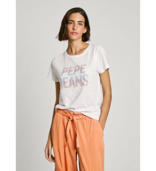 Pepe Jeans para mujer. PL506059 Camiseta Victoria blanco (S), Casual, Manga corta, Algodón Orgánico, Sostenible