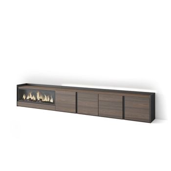Mueble tv efecto madera roble negro 315x35x50cm chimenea efecto fuego