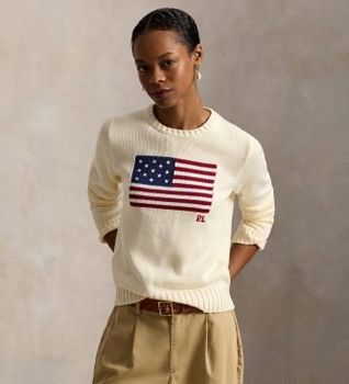 Polo Ralph Lauren para mujer. 211896939002 Jersey Flag de algodón beige (XS), Casual, Manga larga