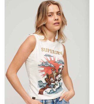 Superdry para mujer. W6011781A Camiseta Tattoo blanco (XS), Casual, Algodón, Sin mangas / Tirantes