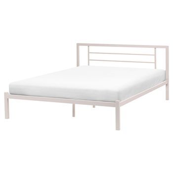 Cama Moderna 160 X 200 Cm De Metal Somier De Listones De Madera Maciza Beige Claro Cusset