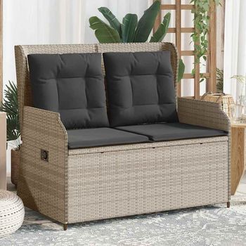 Sillón Reclinable De Jardín | Silla De Exterior Con Cojines Ratán Sintético Gris Cfw589283
