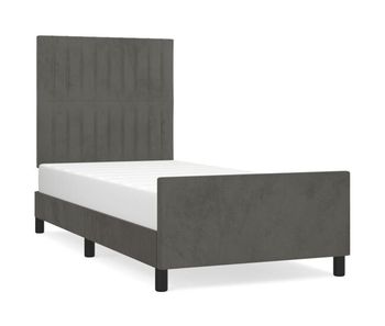Estructura cama con cabecero terciopelo gris oscuro 100x200 cm rayas verticales