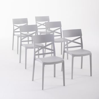 Set De 6 Sillas De Resina Con Fibra De Vidrio, Apilables Para Interiores O Exteriores Gris Claro - Martina