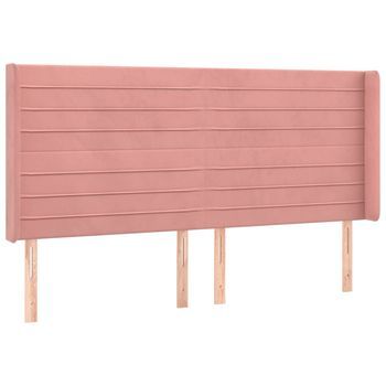 Cabecero Cama | Panel De Cabecera Con Orejas De Terciopelo Rosa 183x16x118/128 Cm