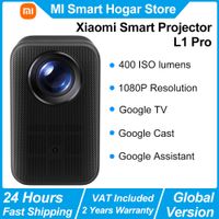 proyector inteligente xiaomi l1 pro 400 iso lumenes google tv resolucion fisica de 1080p enfoque automatico y correccion trapezoidal automatica audio dolby