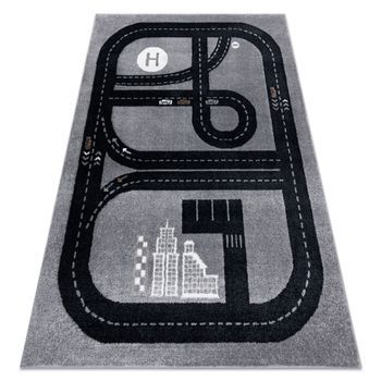 Alfombra Fun Track Para Niños, Calle, Pueblo Gris 80x150 Cm