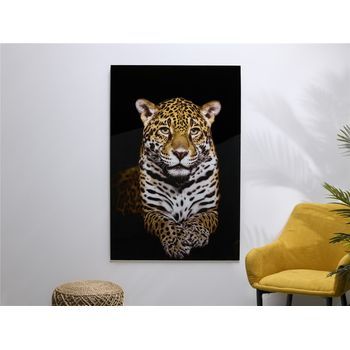 Cuadro Cristal  Leopardo Fondo Negro 80x1x120 Cm