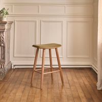 taburete de teca maciza con asiento de terciopelo acanalado 65 cm