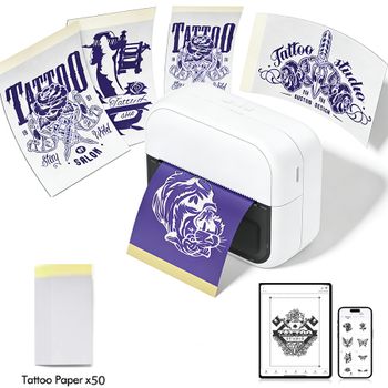 Mini impresora de tatuajes inalámbrica C50, impresora de etiquetas, máquina de impresión térmica sin tinta con teléfono y PC para bricolaje/logotipo de tatuaje/patrón/impresión