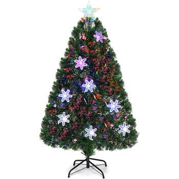 120cm Árbol De Navidad Artificial Verde Con Fibra Óptica Costway(125 Ramas,120cm )
