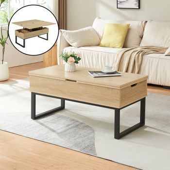 Mesa De Centro Rauli Con Tablero Elevable 100x50x47 Cm - Efecto Roble [en.casa]