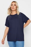 yours camiseta azul marina con tachas strass mujer curvy y tallas grandes yours