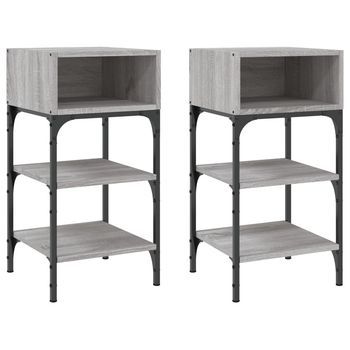 Pack 2 Uds Mesitas Noche | Mesa Auxiliar | Mesilla Madera Ingeniería Gris Sonoma 35x34,5x70 Cm