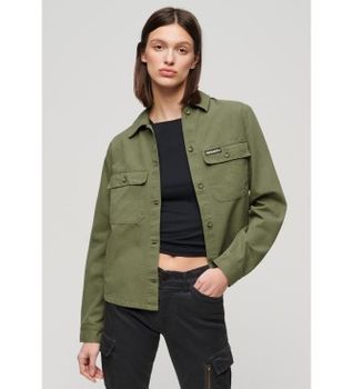 Superdry para mujer. W4010427A Chaqueta militar adornada verde (S), Casual, Algodón, Manga larga