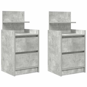 Pack 2 Uds Mesillas De Noche | Mesita De Noche Con 2 Cajones Gris Hormigón 38x34x80 Cm