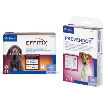 Pack de antiparasitarios: collar Prevendog + pipetas Effitix para perros - Collar 60 cm + pipetas 10-25 kg