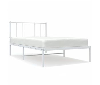 Estructura de cama de metal con cabecero blanco 100x200 cm con cabecero