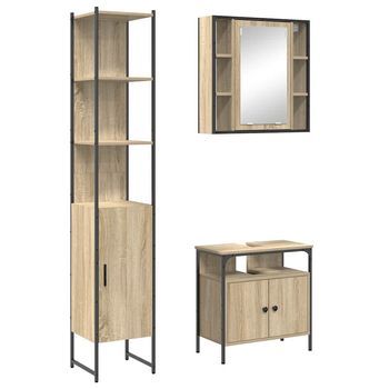 Juego De Muebles De Baño | Armario De Baño Con Estante 3 Piezas Roble Sonoma