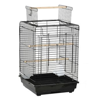 Jaula metálica para pájaros PawHut con comederos, bandeja extraíble y asa. 40L x 40l x 59H cm negro