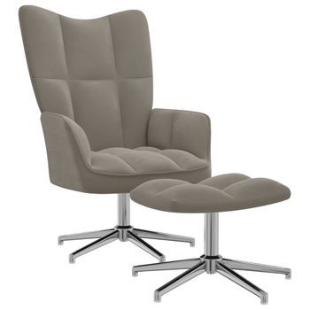 Sillón De Salón | Silla De Relajación Con Reposapiés Terciopelo Gris Claro Cfw790133