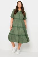 yours vestido verde de algodon estilo escalonado mujer curvy y tallas grandes yours