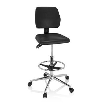 Silla De Trabajo / Taburete De Trabajo Giratorio Top Work 11 I Espuma Duro Cromado Negro Hjh Office