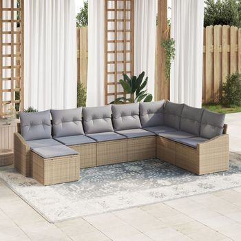 Conjunto De Sofá De Jardín De 8 Piezas Con Cojines Beige De Ratán Poliéster V4267 Unico / Beige