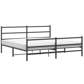 Cama Matrimonial | Cama Para Adultos | Estructura De Cama Con Cabecero Y Estribo Metal Negro 193x203cm