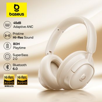Auriculares Inalámbricos Baseus Bass EH10 NC con Bluetooth 6.0, Cancelación de Ruido de 45 dB, Auriculares Supraaurales con Audio Espacial, 80 Horas de Duración