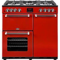 belling kensington 90g gas range cooker - red  chrome red