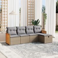conjunto de sofas jardin con cojines beige mezcla 5 uds  mueble jardin mesa y sillas ratan pe cfw562269