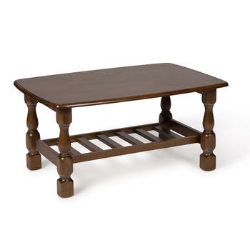Mesa De Centro Estilo Rustico 91x61x44cm En Madera Maciza Acabado Cerezo Oscuro