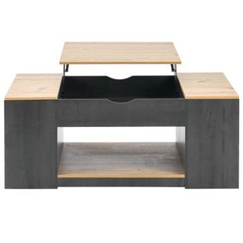 Mesa De Centro Elevable De Mdf - Con Espacio De Almacenamiento Debajo De La Mesa - Gris
