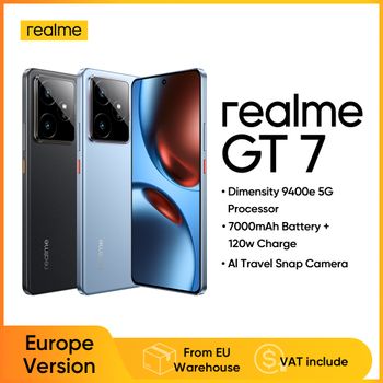 Versión europea del Realme GT 7 5G, teléfono inteligente con procesador Mediatek Dimensity 9400E, pantalla AMOLED de 6,78 pulgadas, batería de 7000 mAh y carga rápida de 120 W.