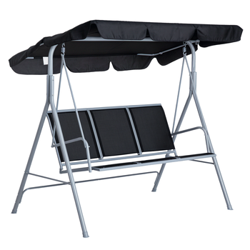 Outsunny Columpio Balancín de 3 Plazas con Toldo Ajustable Respaldo Transpirable y Marco de Metal Carga 200 kg 171x108x154 cm Negro   Aosom España