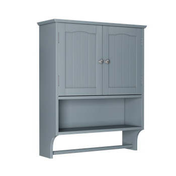 Armario De Baño De Pared De Mdf Con Toallero, 2 Puertas Y Estante Abierto, 56,8 × 19 × 70 Cm – Gris Claro