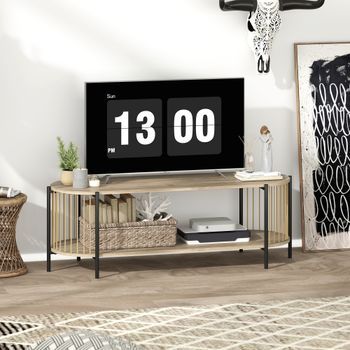 Mueble De Tv De Mdf Acero Homcom 124x43,5x41 Cm Natural