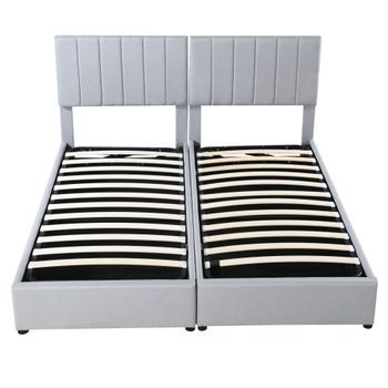 Cama Canapé Tapizada En Tejido De Lino 180x200cm Convertible En 2 Camas Individuales Gris